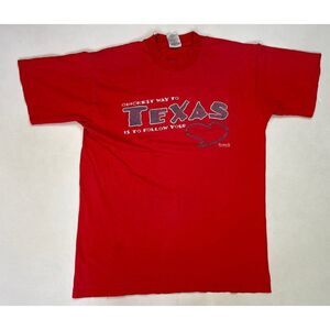 VINTAGE Quickest Way To Texas T-shirt Men Medium Red 90s Single Stitch